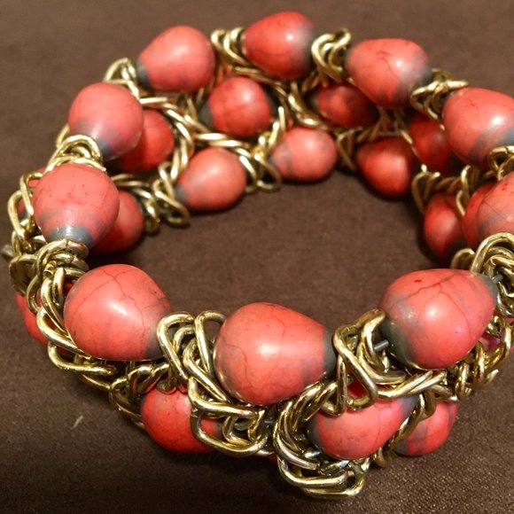 Bracelet Vintage Retro Gold Chain Orange Tear Drop - Picture 9 of 10